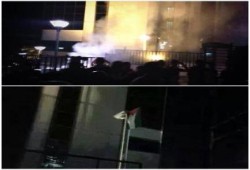 متظاهرين يهاجمون قنصلية الاحتلال الصهيوني بالعاصمة التركية "أنقرة" ويرفعون العلم الفلسطيني