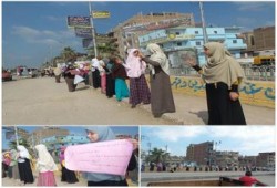 سلاسل بشرية لحركة بنات ضد الانقلاب بالحسينية شرقية