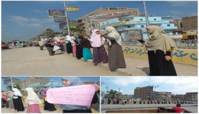 سلاسل بشرية لحركة بنات ضد الانقلاب بالحسينية شرقية