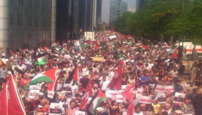 مظاهره حاشده بمشاركة الآلاف في العاصمة البلجيكية بروكسل تنديدا بالعدوان الغاشم على غزة