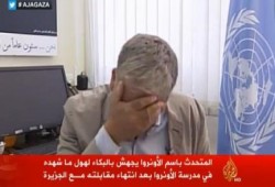 المتحدث باسم وكالة الأنروا الأمريكي "كريس جانيس" يجهش بالبكاء حزنا على غزة (فيديو)