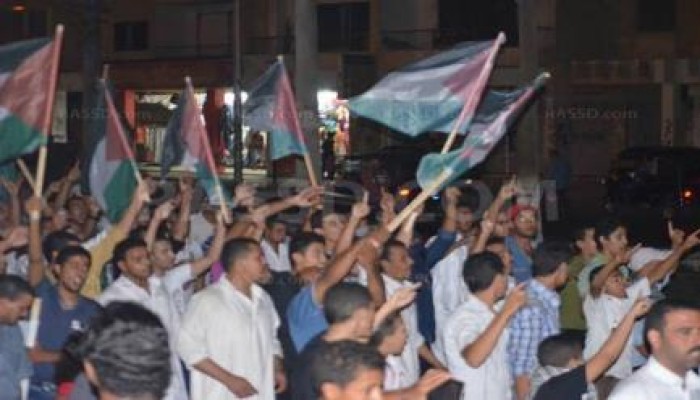 برج العرب تنتفض تضامنًا مع غزة ‏ورفضاً للانقلاب بمسيرة ليلية رافعين أعلام فلسطين