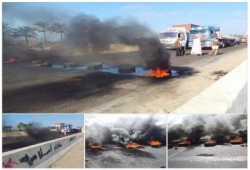 كفر الشيخ: محتجون غاضبون يقطعون الطريق الدولي الساحلي ببلطيم (صور)