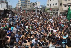 حشود غفيرة من أهل غزة في تشييع جثامين شهداء القسام اليوم (صور)