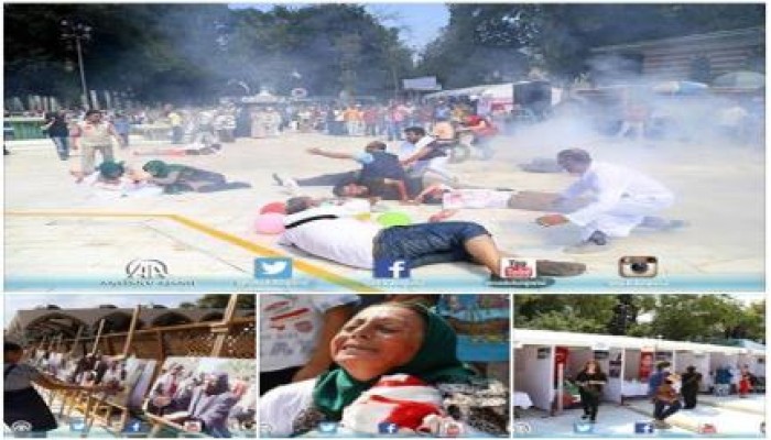 أتراك يتظاهرون بساحة السلطان أيوب تضامناً مع غزة ويؤسسون خيام لجمع التبرعات لآهل غزة