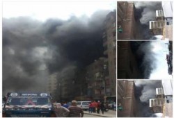 بالصور: بعد انتهاء كلمة ‫‏السيسي‬ بلحظات حريق هائل يلتهم مصنع للاقمشه في شارع المطرية