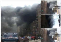 بالصور: بعد انتهاء كلمة ‫‏السيسي‬ بلحظات حريق هائل يلتهم مصنع للاقمشه في شارع المطرية