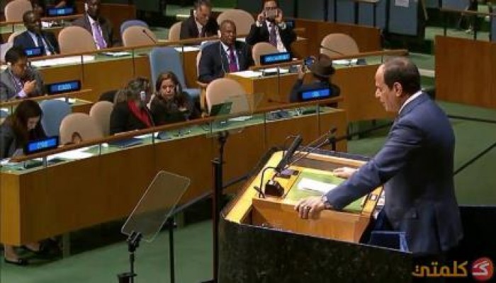 صوره وتعليق: القاعة شبه خالية أثناء القاء السيسي لكلمته بالأمم المتحدة