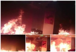 بالصور: مجهولون يضرمون النيران بفرع شركة موبينيل بحلوان.. ومراقبون السبب "فالكون"