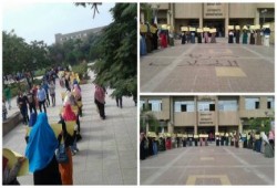 طالبات ضد الانقلاب بجامعة حلوان ينطلقن بفاعلية قطار الثوره أمام مبني إداره الجامعة