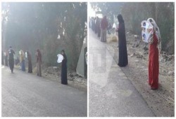 "العسكر يبيع سيناء" سلسلة بشرية لـ "نساء ضد الانقلاب" بـ "ميت غمر" بالدقهلية