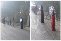 "العسكر يبيع سيناء" سلسلة بشرية لـ "نساء ضد الانقلاب" بـ "ميت غمر" بالدقهلية