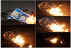 بالصور .. ‫ثوار ‏القاهرة‬ يحرقون علم الكيان الصهيوني الداعم اﻷول للانقلاب
