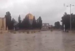 بالفيديو .. أمطار غير مسبوقة على باحات المسجد الأقصى
