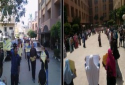 سلاسل بشرية بهندسة المنوفية ردًّا على فصل زملائهم الطلاب
