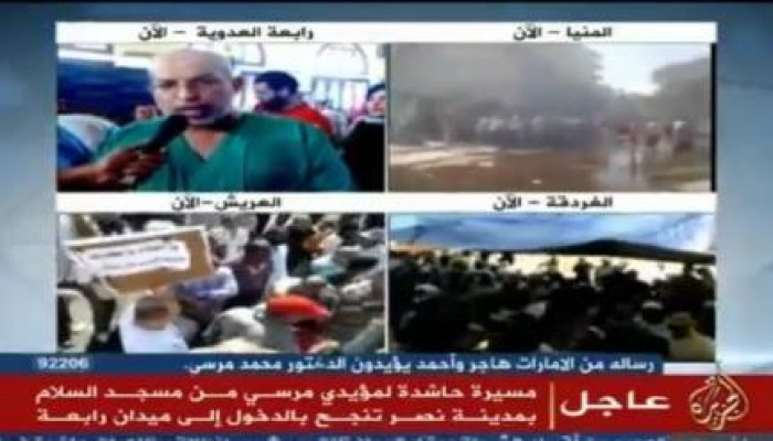 الشهيد د. طارق الغندور.. وهو يوجه نداء استغاثة الى العالم يوم مجزرة رابعة (فيديو)