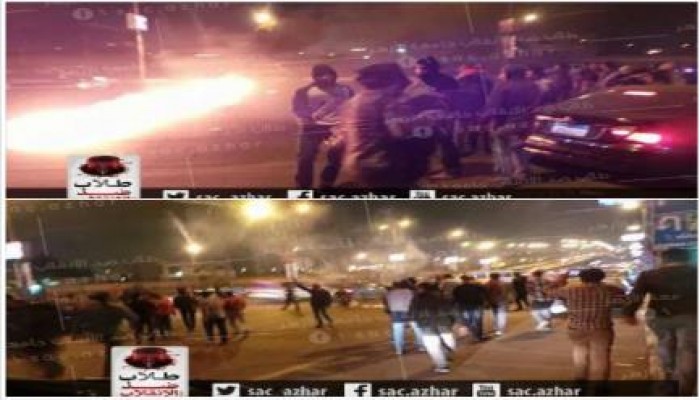 طلاب الأزهر يقطعون طريق الاوتوستراد ..اعتراضا علي سحل واعتقال الطالبات