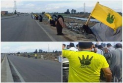 كفرالشيخ: ثوار مركز الرياض ينظمون سلسلة بشرية علي الطريق الدولي رفضاً للانقلاب