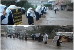 سلسلة بشرية لطلاب ضد الانقلاب بالصارطة بدمياط