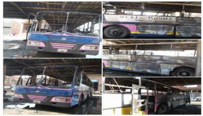 مجهولون يشعلون النار فى 3 أتوبيسات نقل عام بالغربية