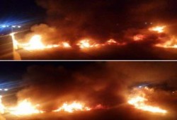 البحيرة: مجهولون يقطعون الطريق الصحراوي بوادي النطرون احتجاجاً علي تبرئة المخلوع