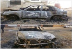 بالصور .. السويس : مجهولون يشعلون النيران في سيارة عميد شرطة و نجله