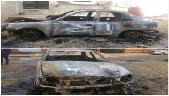 بالصور .. السويس : مجهولون يشعلون النيران في سيارة عميد شرطة و نجله