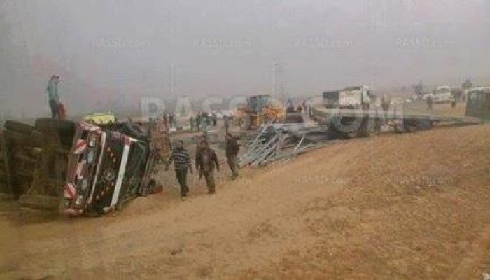 مصرع 8 وإصابة 30 فى حادث تصادم بطريق مصر إسماعيلية الصحراوى