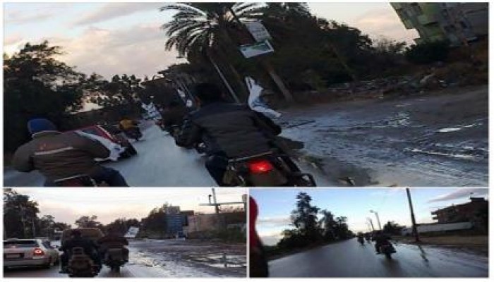 رغم البرد والامطار مسيرة بالدراجات البخارية لثوار مدينة السرو بدمياط