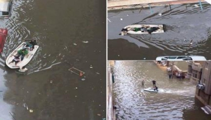 فى عهد الانقلاب: المراكب مواصلات أهل الإسكندرية بعد غرق شوارعها بمياه الصرف الصحى (فيديو)