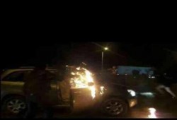 "شباب ضد الانقلاب" تعلن مسؤوليتها عن حرق سيارة شرطة أمام مدينة الانتاج الإعلامي (صور)