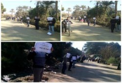 بالصور .. سلسلة بشرية لحركة ضنك على مدخل السوق بقرية اشمنت ببنى سويف
