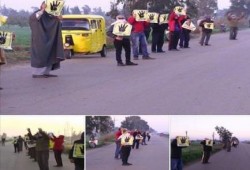 سلسلة بشرية لثوار المحمودية تطالب باسقاط النظام