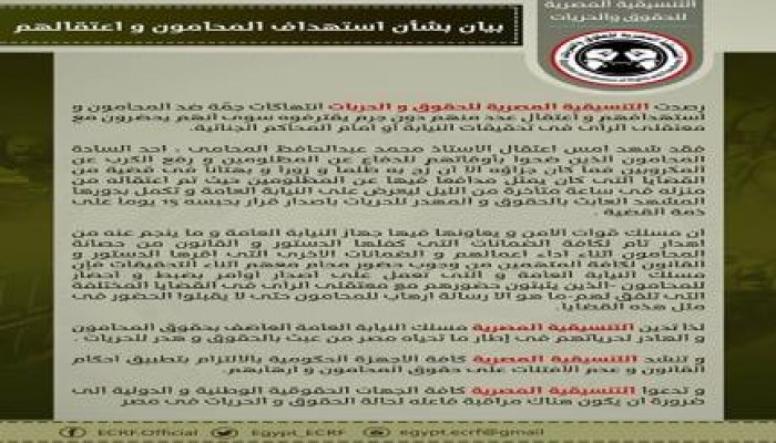 بيان التنسيقية المصرية بشأن استهداف المحامون واعتقالهم