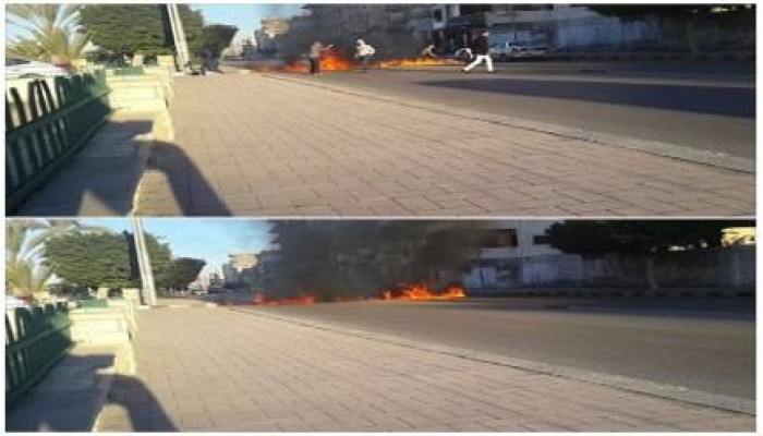 المقاومة الشعبية بسيناء تقطع طريق بالعريش وتتوعد الانقلابيين بالمزيد