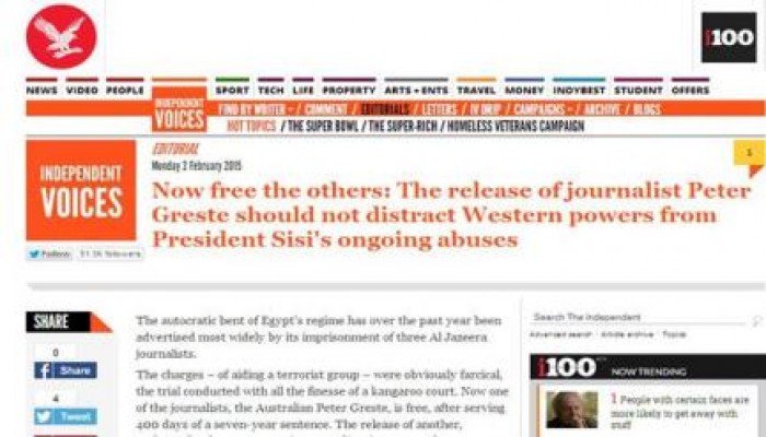الإندبندنت" البريطانية , إطلاق سراح الأسترالى لا  يلهى القوى الغربية عن انتهاكات السيسي