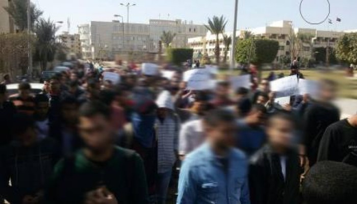 طلاب جامعة الفيوم يتظاهرون تنديدا بمذبحة ستاد 30 يونيو