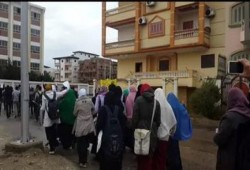 مسيرة لطلاب ضد الانقلاب بدمياط الجديدة فى ذكرى تنحى المخلوع