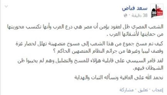 فياض للمهللين لضرب ليبيا: قامر السيسى على مسخكم وأنتم لم تخيبوا ظن الشيطان