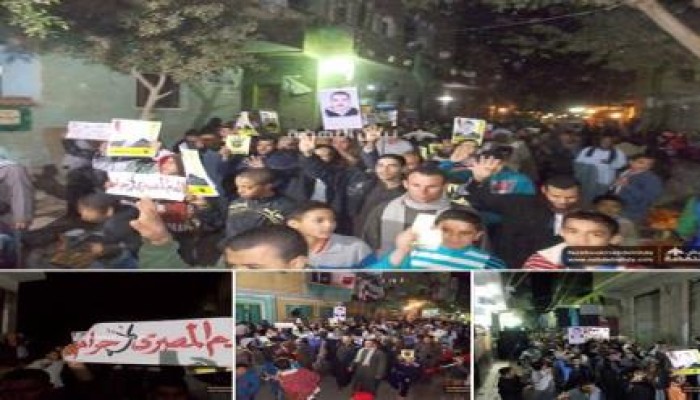معارضو الانقلاب بالمنصورية يتظاهرون تنديدًا بمقتل المصريين بليبيا