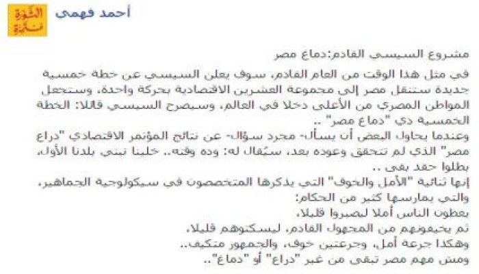 أحمد فهمي يكتب : مشروع السيسي القادم:دماغ مصر