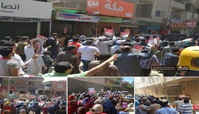 ثوار ناهيا يهتفون "الإنقلاب هو الإرهاب " ويرفعون صور مرسى والمعتقلين