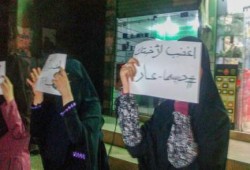 سلسلة بشرية وفراشة لثوار دمياط تنديدا بأحكام القضاء الظالمة