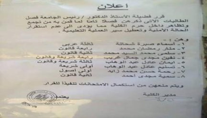 فصل 8 طالبات بأزهر الاسكندرية فصلاً نهائيًا بدعوى تكدير الحالة الأمنية بالكلية