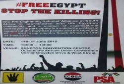 تحالف دعم الشرعية ينظم وقفة بجنوب إفريقيا الأحد القادم رفضا لزيارة السيسي