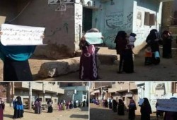 الفيوم  : حرائر سنوفر يطالبن برحيل العسكر بسلسلة بشرية.