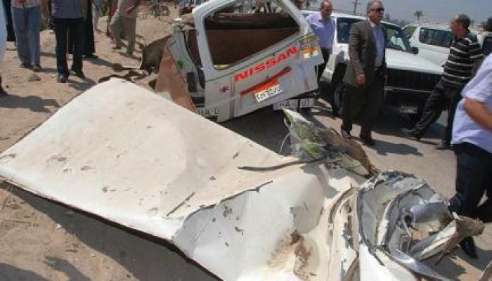 اصابة مستشار بالنيابة الادارية ومصرع زوجته في حادث تصادم ببني سويف