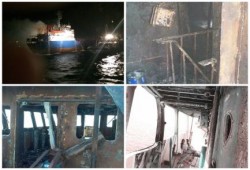 بالصور .. تفحم السفينة "أم الخير" أثناء عبورها قناة السويس