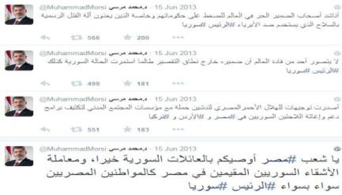 تغريدات "مرسي" حول سوريا تشعل مواقع التواصل