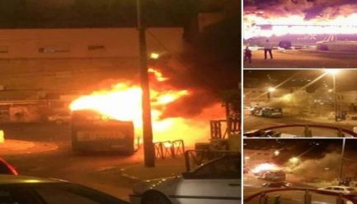 اندلاع حريق حافلة إسرائيلية بالقدس نتيجة تعرضها لقنابل حارقة